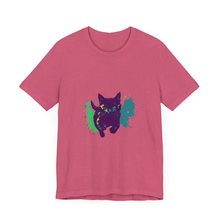 Eye-catching Black Cat Mystery T-shirt with vivid and dynamic color splash print