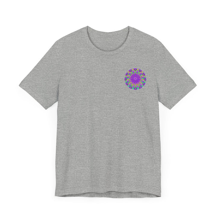 Beautiful purple mandala tee with intricate design promoting spiritual peace and harmony for a serene and balanced lifestyle