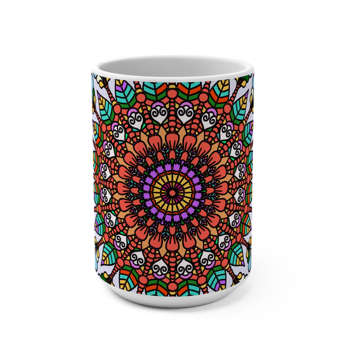 Mandala Art Ceramic Mug with intricate floral design and vibrant colors