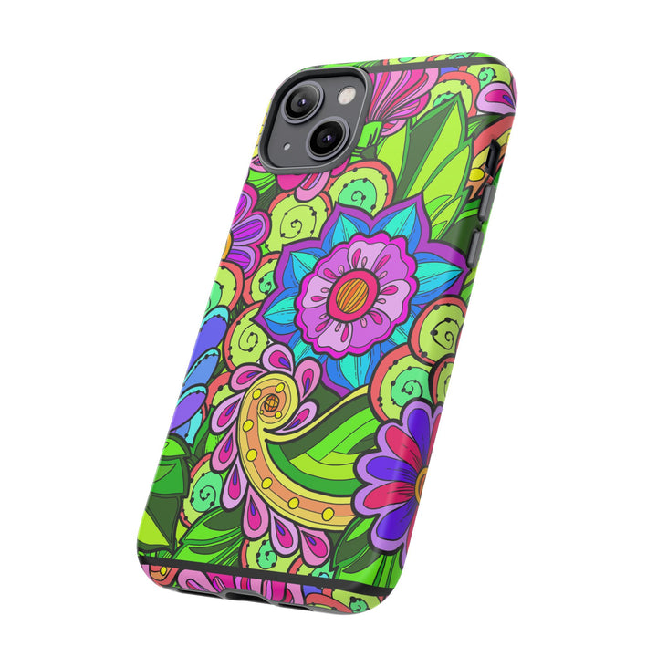 Floral Fantasy iPhone and Google Pixel Case in Bright Green Palette