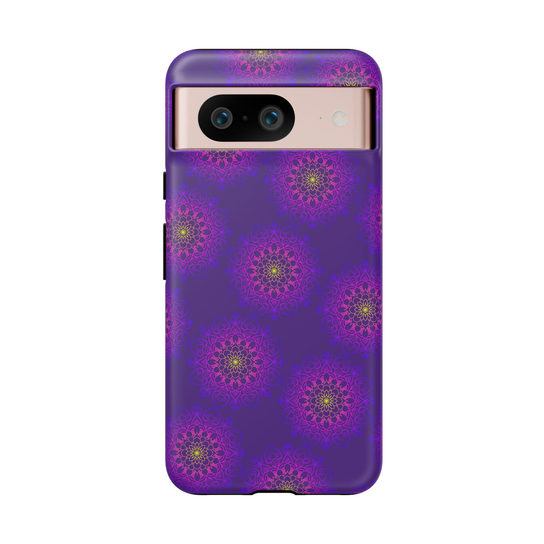 Intricate Purple Floral iPhone Case with Bold Mandala Design