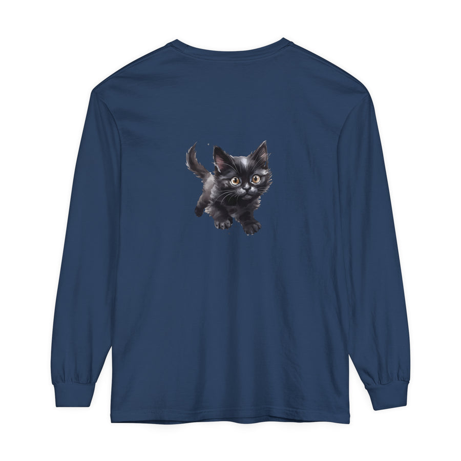 Adorable watercolor t-shirt featuring a playful kitten design on a white background