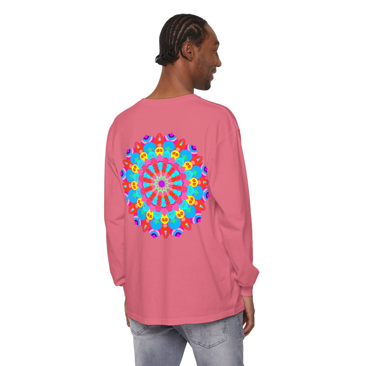 Colorful Mandala Unisex Long Sleeve T-Shirt featuring vibrant, intricate design