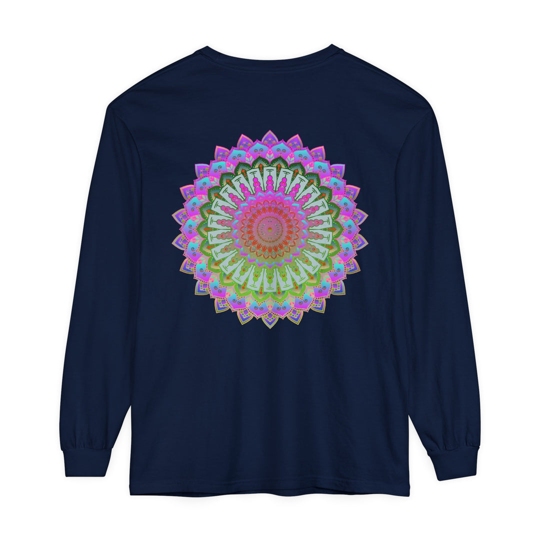 Vibrant Mandala Unisex Long Sleeve T-Shirt with intricate and colorful design