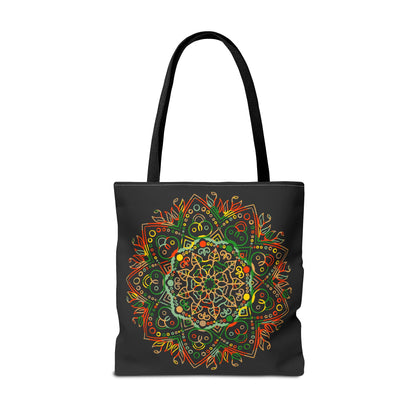 Colorful hand-drawn mandala art tote bag with all-over print design