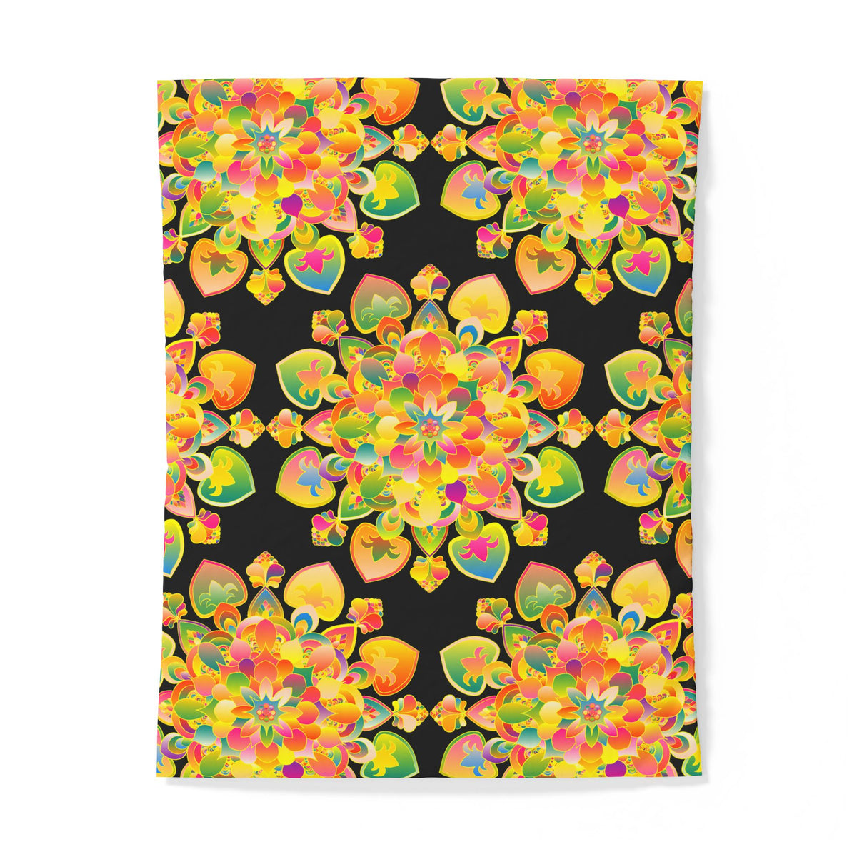 Copripiumino in cotone con motivo mandala floreale boho — Cuori arcobaleno vivaci su nero