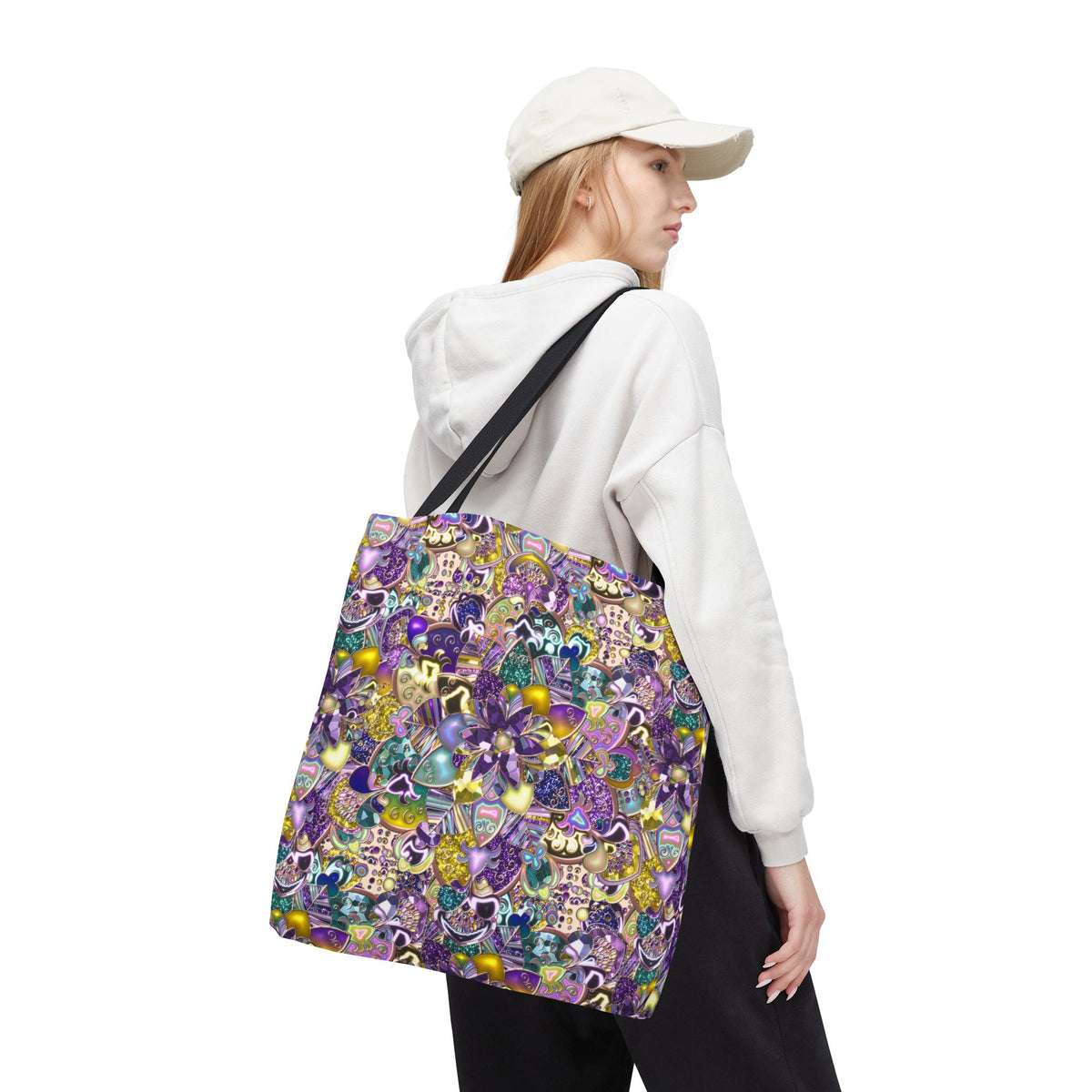 Colorful Purple Floral Pattern Tote Bag