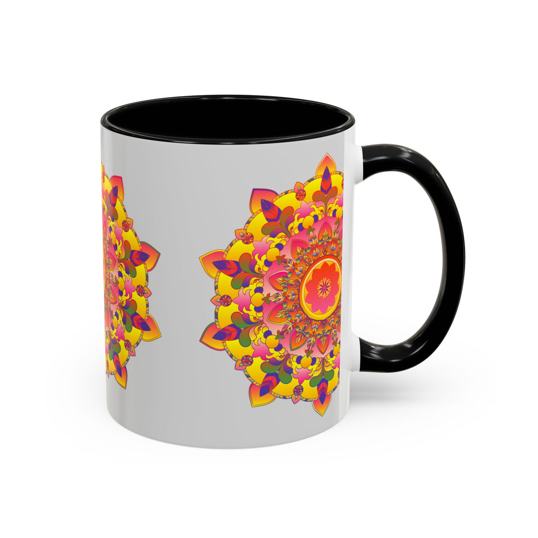 Colorful and intricate mandala art mug featuring vibrant geometric patterns and intricate detailing