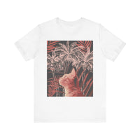 Adorable ginger cat lounging under a palm tree on a graphic t-shirt