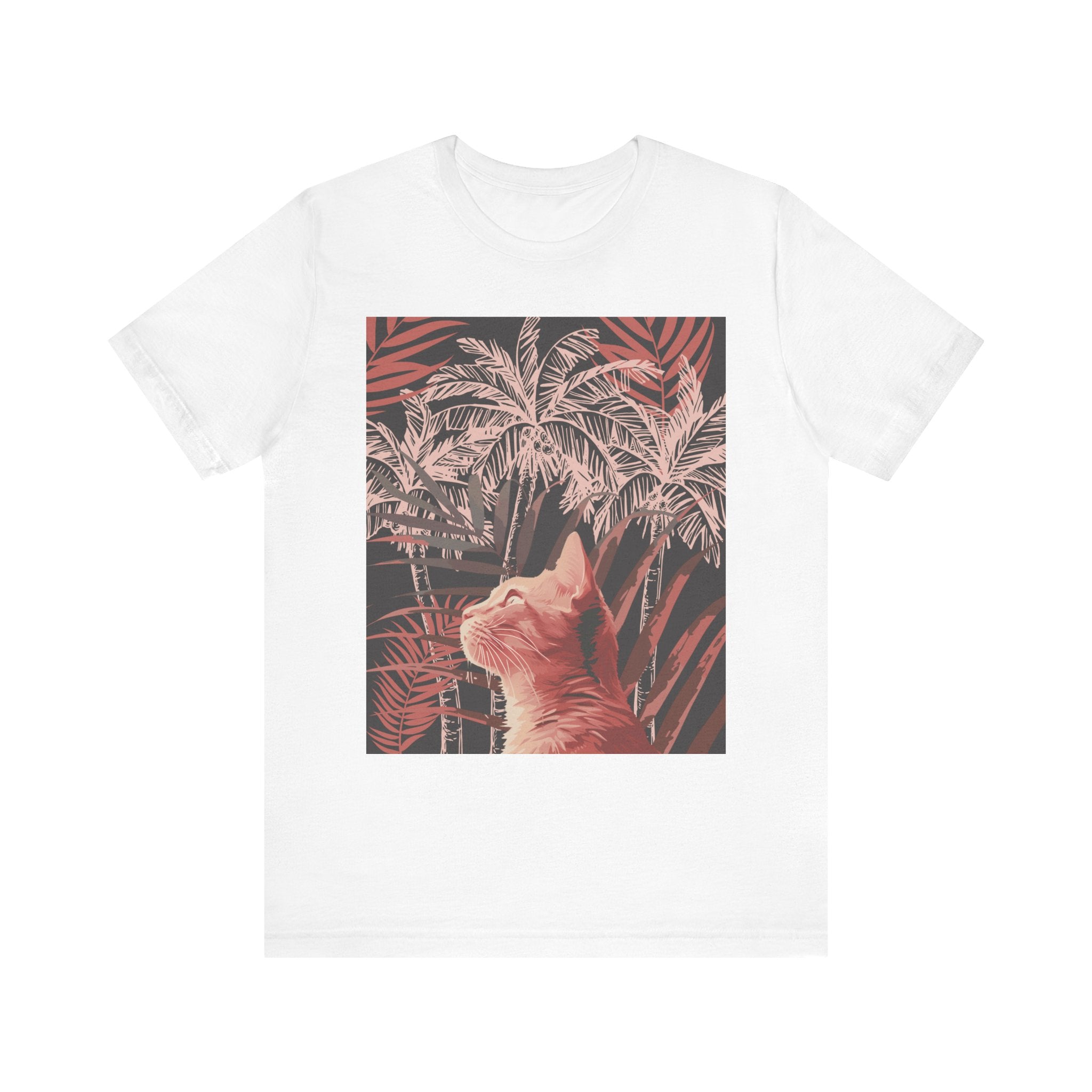 Adorable ginger cat lounging under a palm tree on a graphic t-shirt