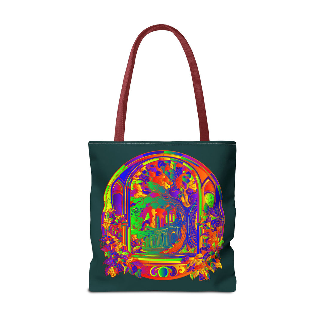 Colorful mandala mystical nature tote bag with intricate design and vibrant, nature-inspired patterns, perfect for carrying all your essentials in style