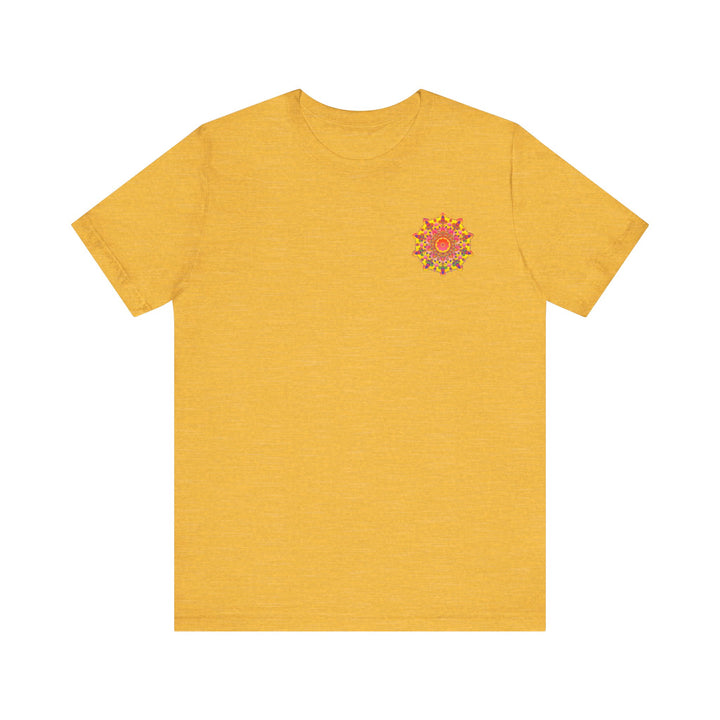 A colorful and intricate mandala design on a tee, symbolizing spiritual peace and harmony