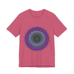 Beautiful purple and green mandala tee with intricate design and detailed patterns