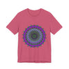 Beautiful purple and green mandala tee with intricate design and detailed patterns