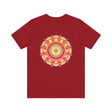 Colorful mandala t-shirt featuring intricate design, promoting spiritual peace and harmony through vibrant and uplifting imagery