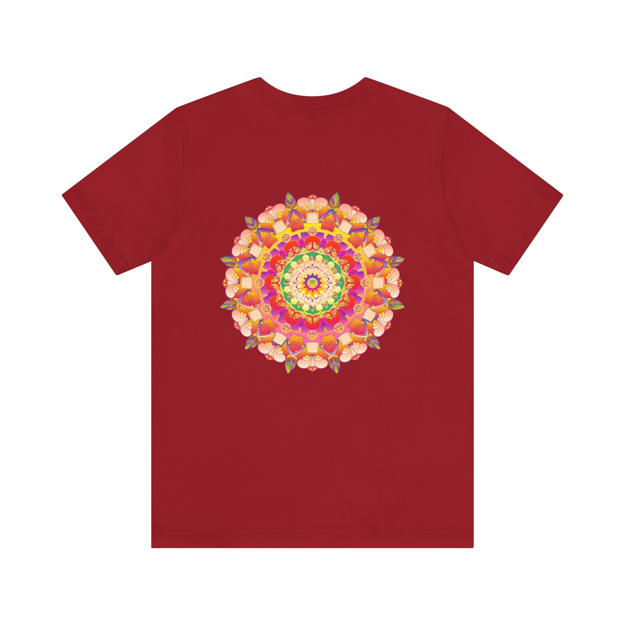 Colorful mandala t-shirt featuring intricate design, promoting spiritual peace and harmony through vibrant and uplifting imagery