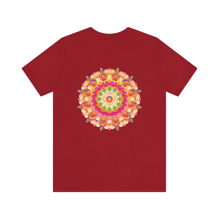 Colorful mandala t-shirt featuring intricate design, promoting spiritual peace and harmony through vibrant and uplifting imagery