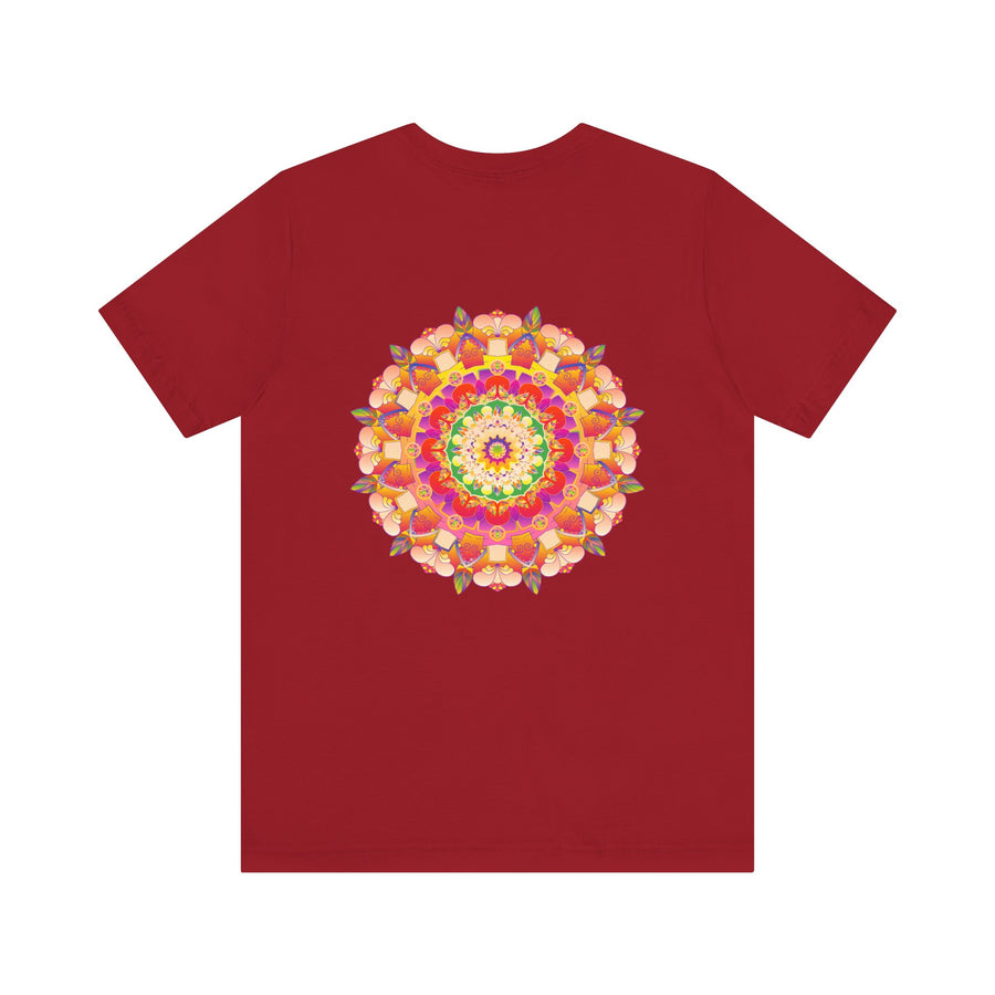 Colorful mandala t-shirt featuring intricate design, promoting spiritual peace and harmony through vibrant and uplifting imagery