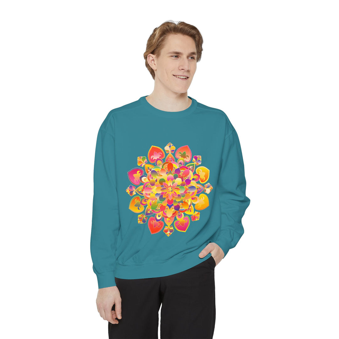 Vibrant Mandala Sweatshirt featuring colorful and detailed design, perfect for adding a pop of color to your wardrobe