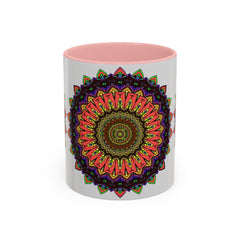 Beautiful mandala art mug featuring vibrant colors and spiritual design