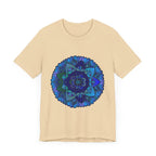 Dark blue and green mandala t-shirt depicting spiritual art and intricate designs