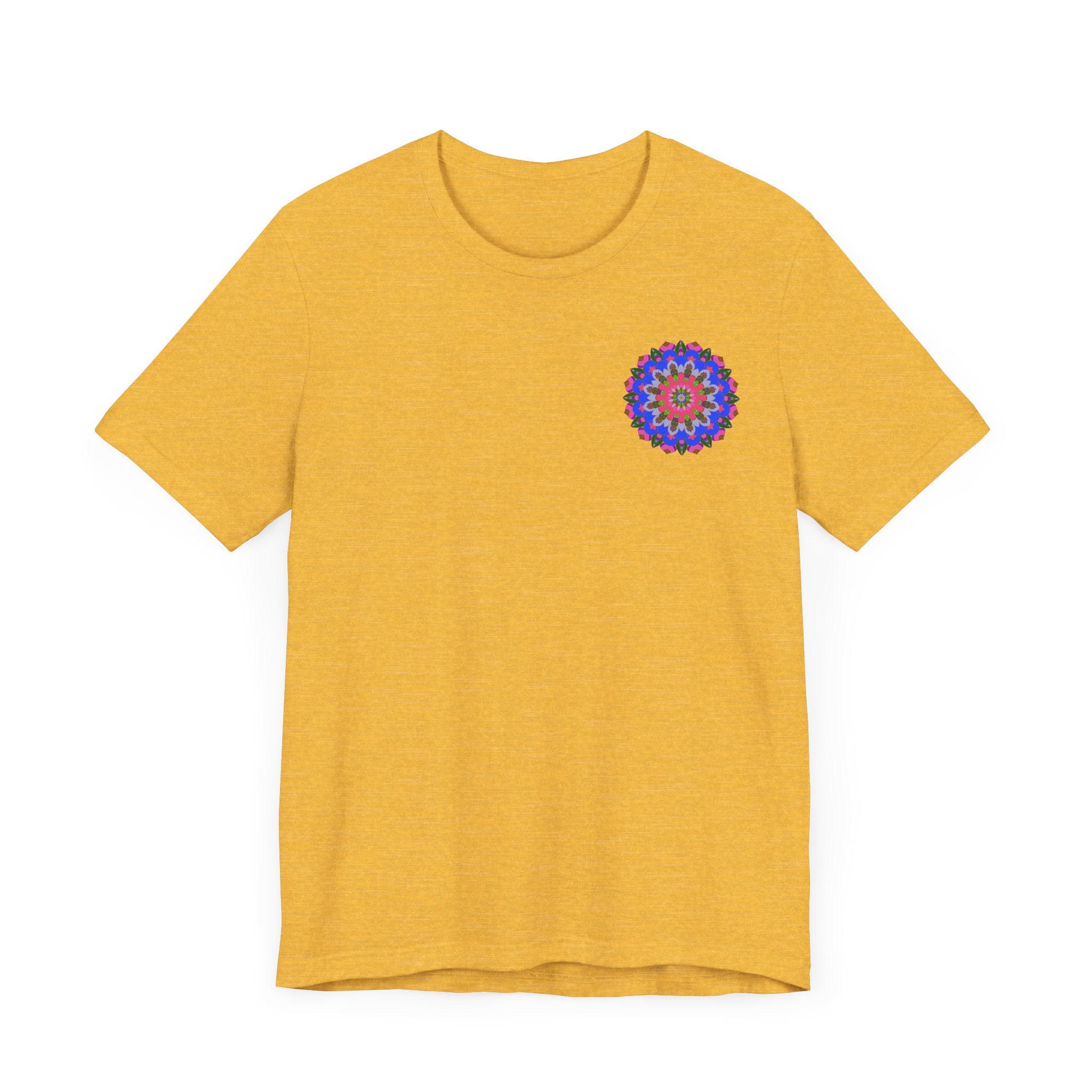 A colorful and intricate mandala design adorns this Vibrant Mandala Tee, evoking feelings of spiritual peace and harmony through its vibrant and detailed imagery