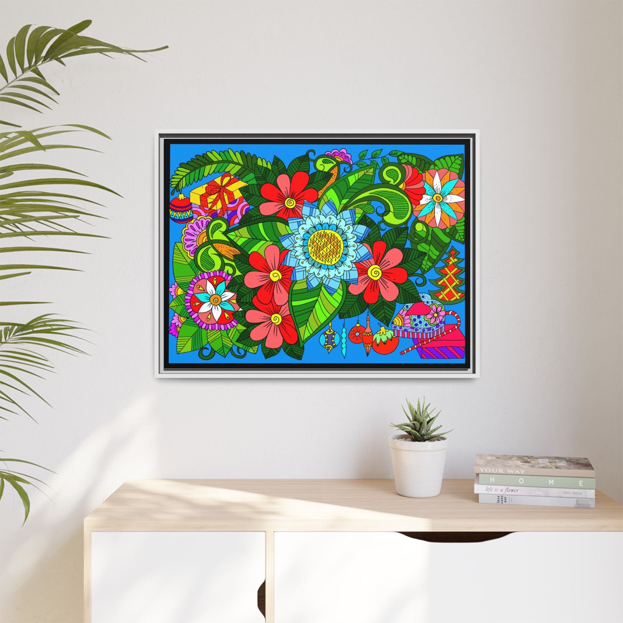 Handgefertigtes horizontales Poster mit Mandala-Design – Blumengekritzel