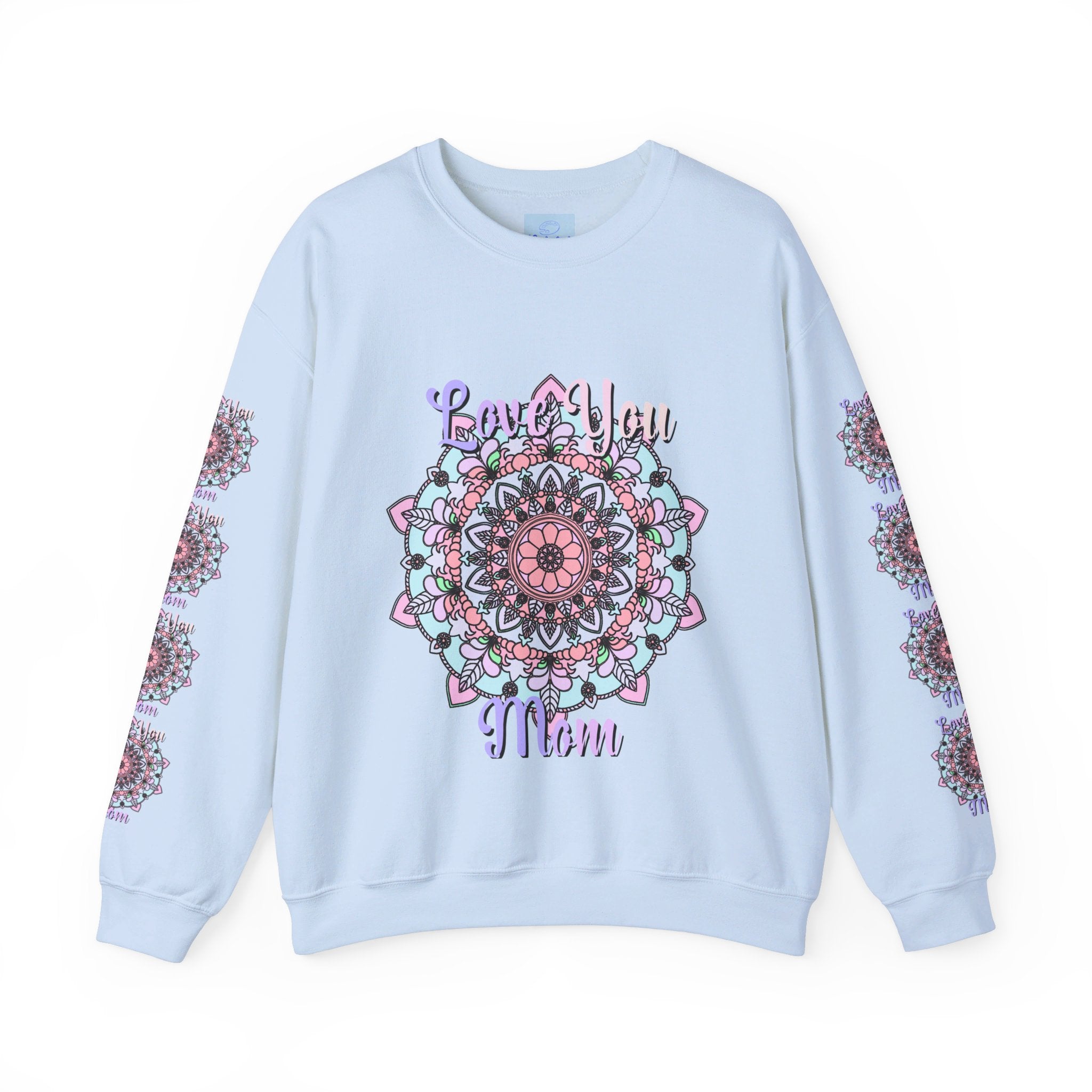 Cozy and stylish unisex crewneck sweatshirt, perfect for gifting to your mom on her birthday, featuring the sweet message 'Love You Mom'