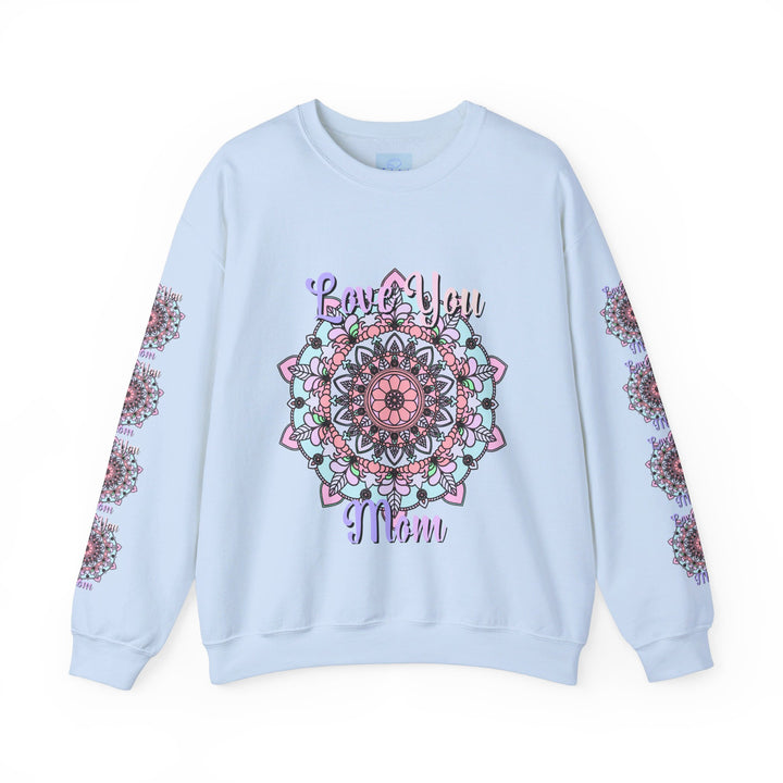 Cozy and stylish unisex crewneck sweatshirt, perfect for gifting to your mom on her birthday, featuring the sweet message 'Love You Mom'