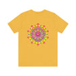 Colorful and intricate mandala design tee promoting spiritual peace and harmony