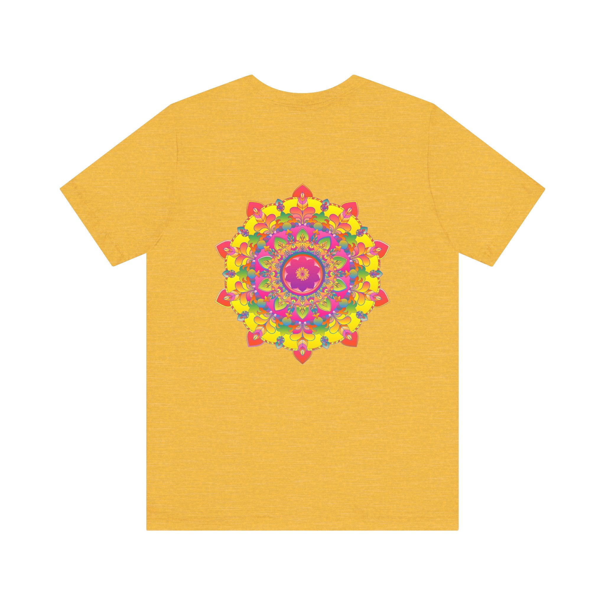 Colorful and intricate mandala design tee promoting spiritual peace and harmony