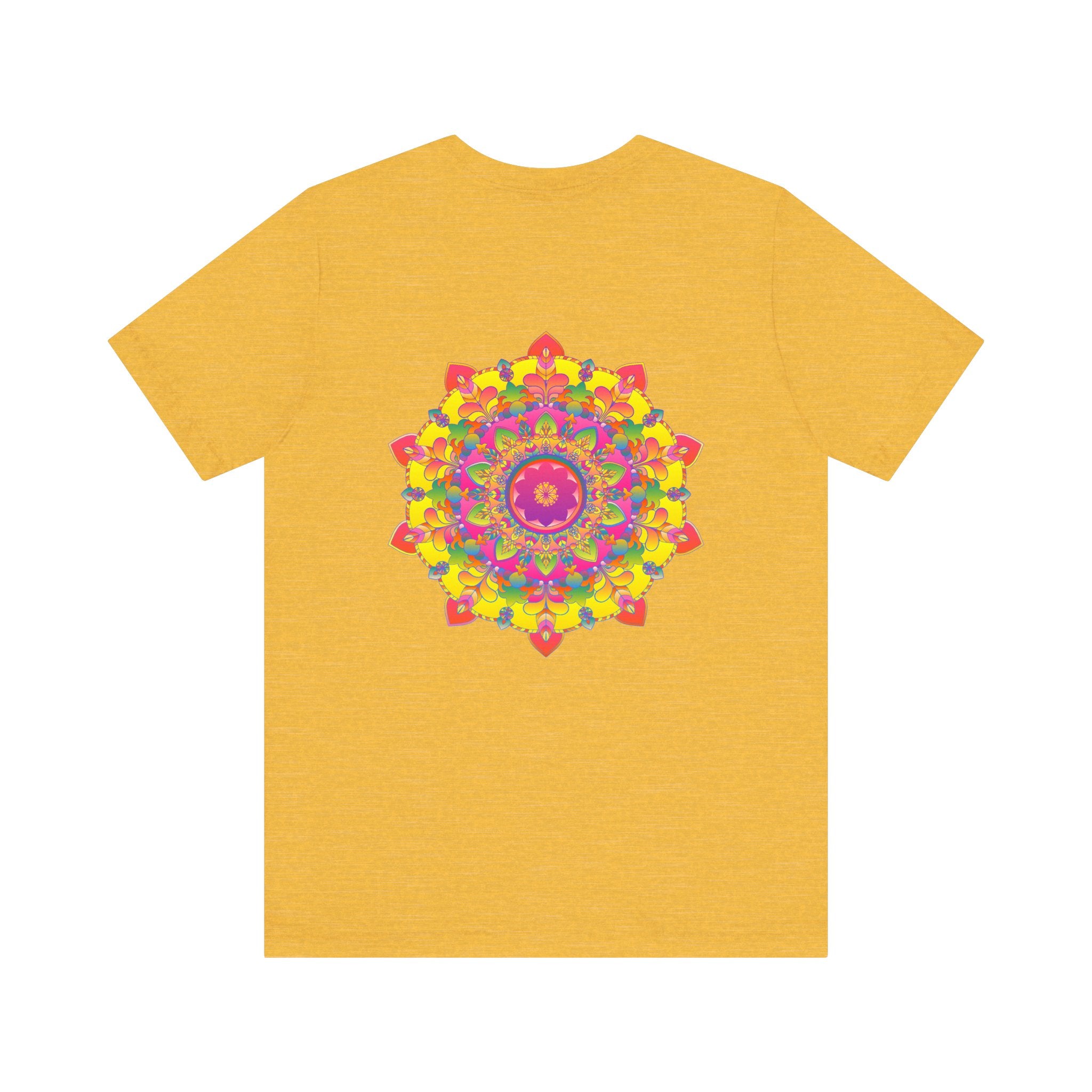 Colorful and intricate mandala design tee promoting spiritual peace and harmony