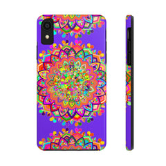 Hand drawn purple Mandala Art phone case featuring intricate floral patterns