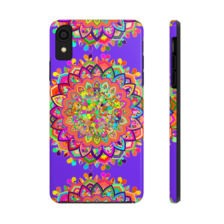 Hand drawn purple Mandala Art phone case featuring intricate floral patterns