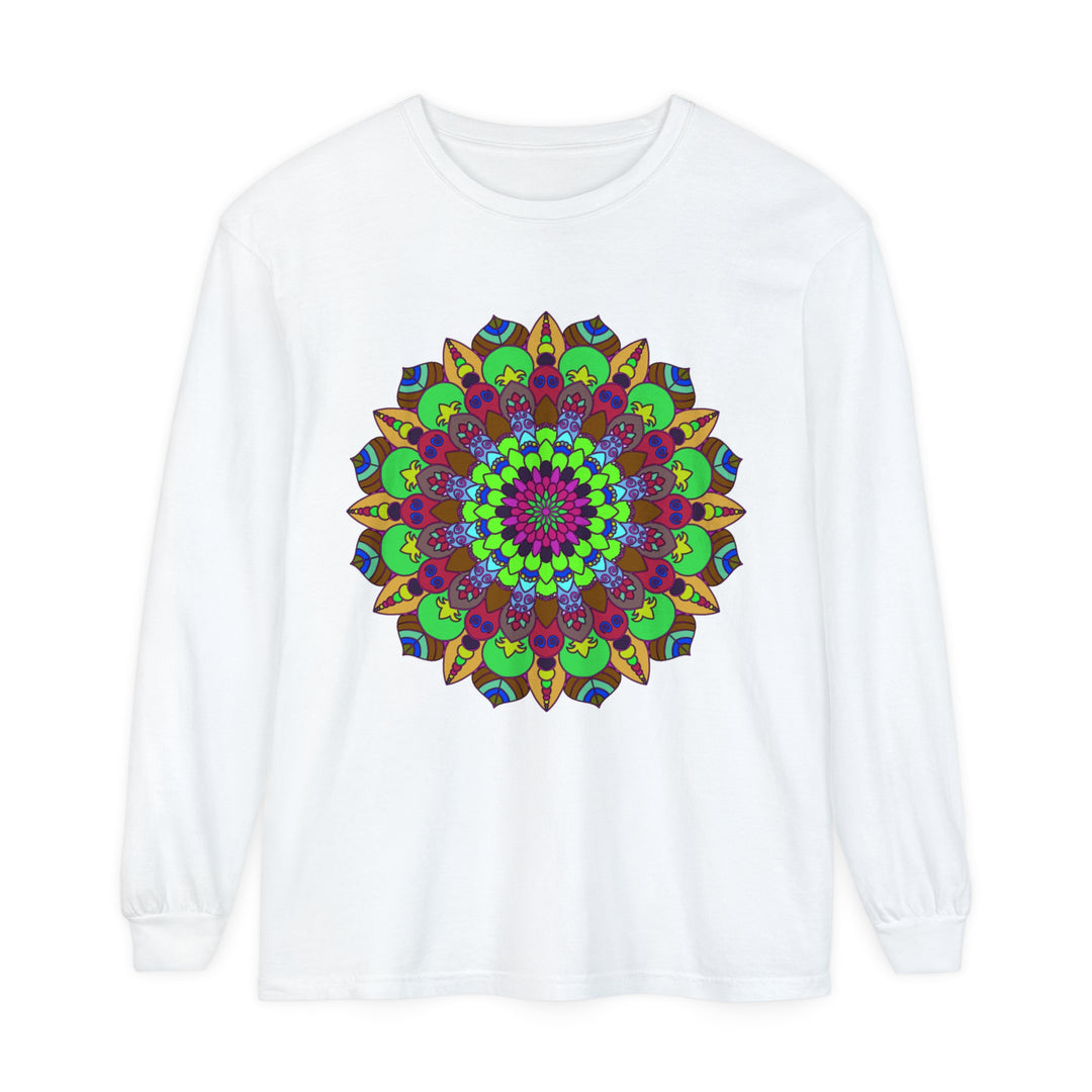 Colorful Mandala Unisex Long Sleeve T-Shirt featuring vibrant, intricate design