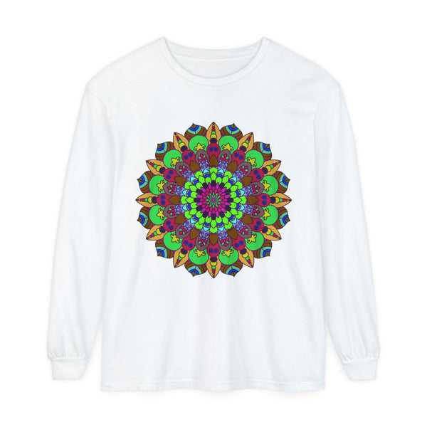 Colorful Mandala Unisex Long Sleeve T-Shirt featuring vibrant, intricate design