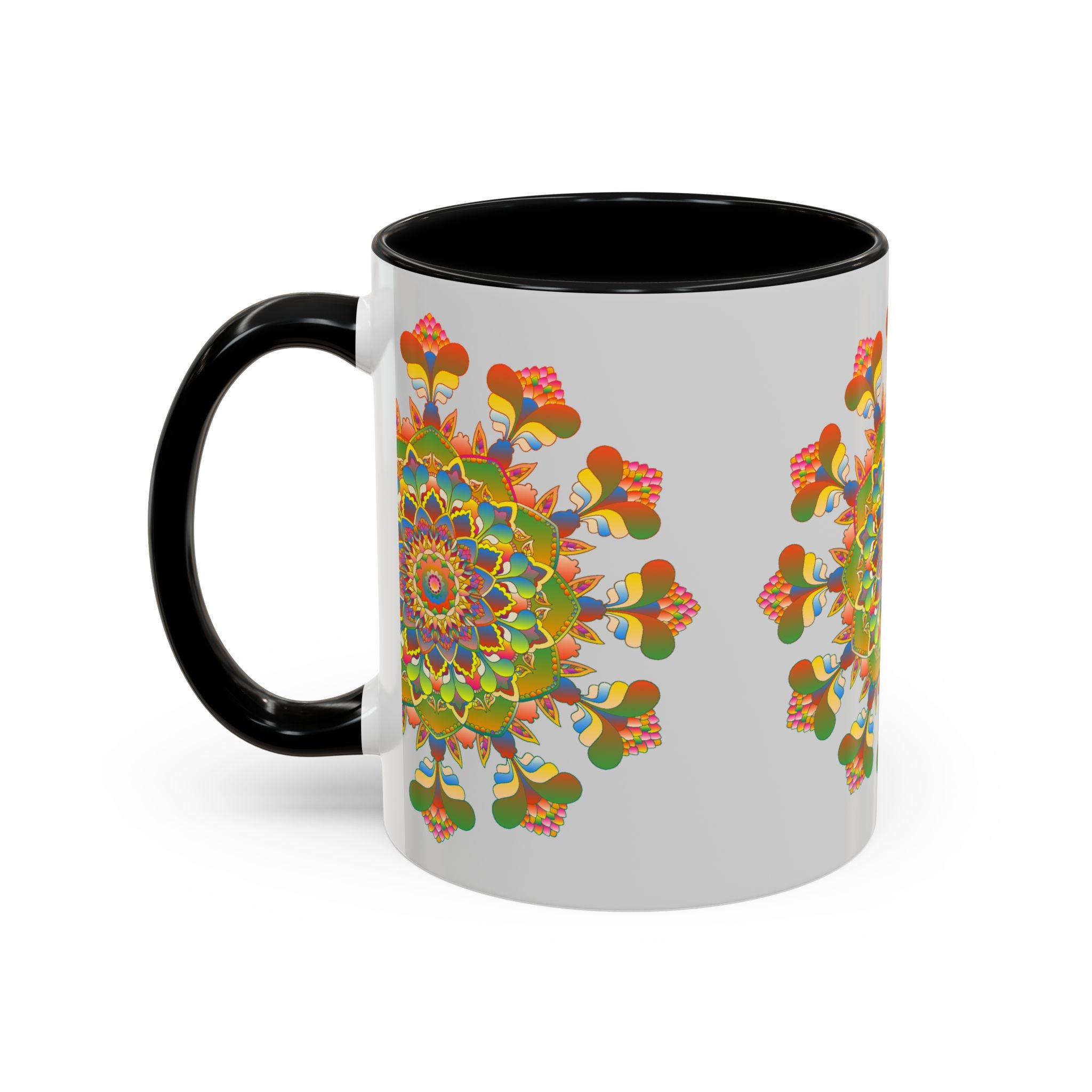 Colorful and intricate mandala art design on ceramic coffee mug