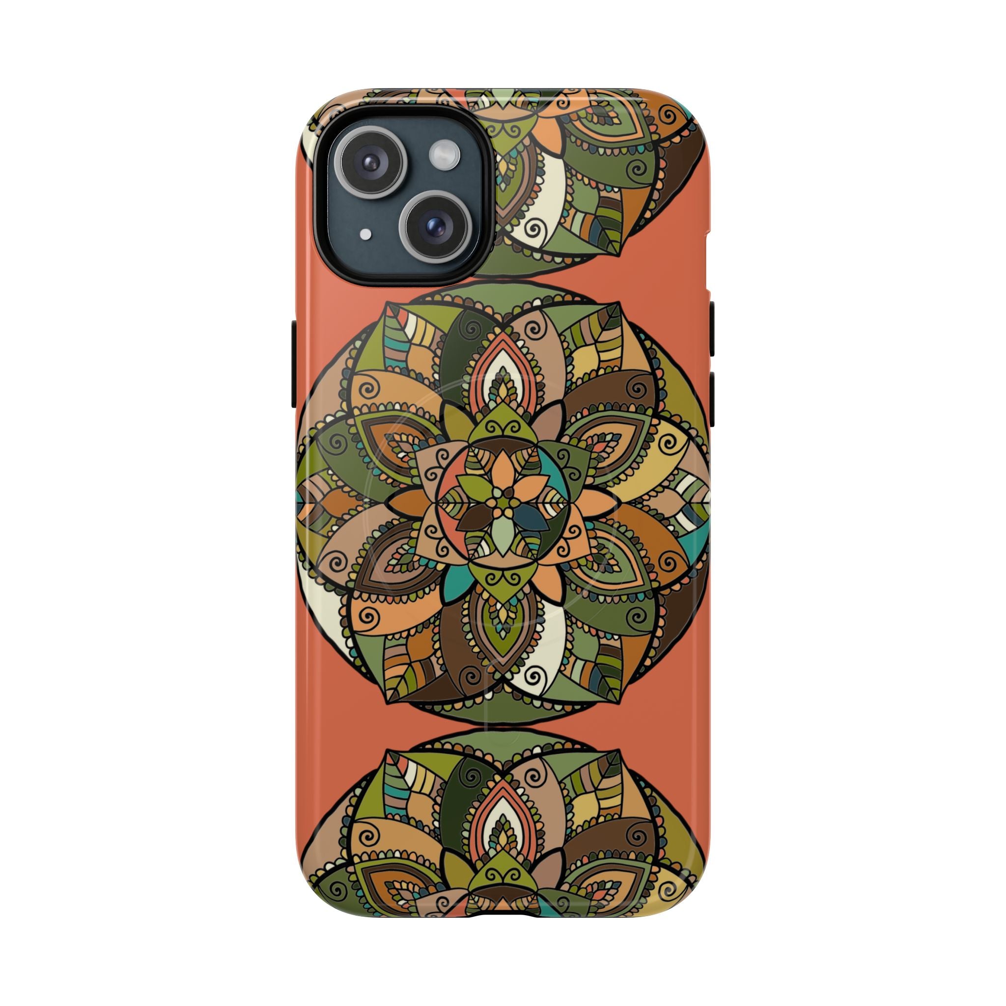 Mandala Floral Tough Magnetic Phone Case — Boho Earth-Tone Protective Cover