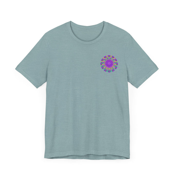 Beautiful purple mandala tee with intricate spiritual design promoting peace and harmony