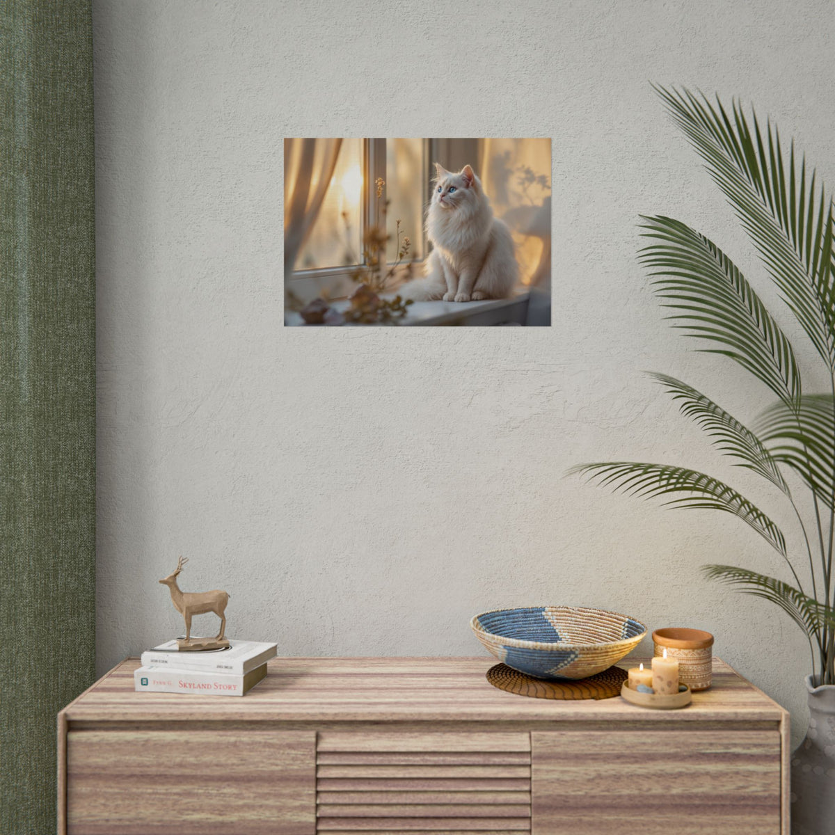 Rolled Poster — Serene Longhair Cat on Window Sill | Cozy Home Wall Art