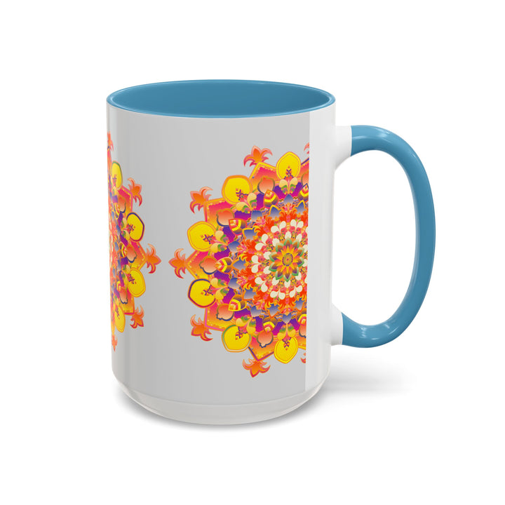 Beautiful, vibrant mandala mug featuring intricate and colorful art design