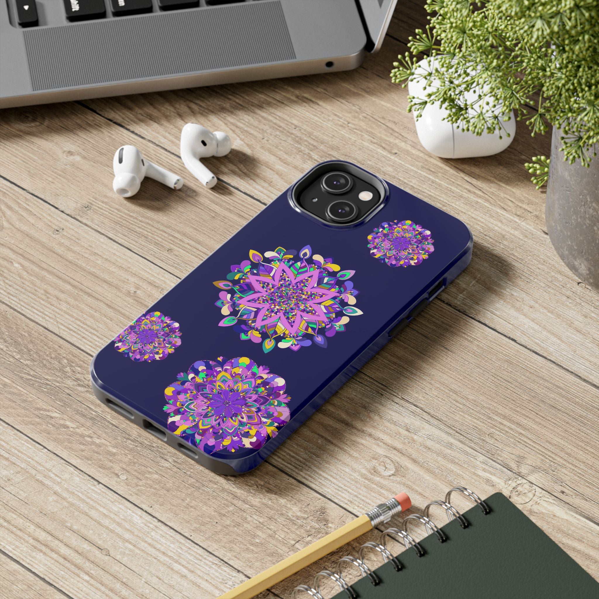 Hand drawn mandala art in purple shades phone case, durable and shock absorbent, protecting your phone in style