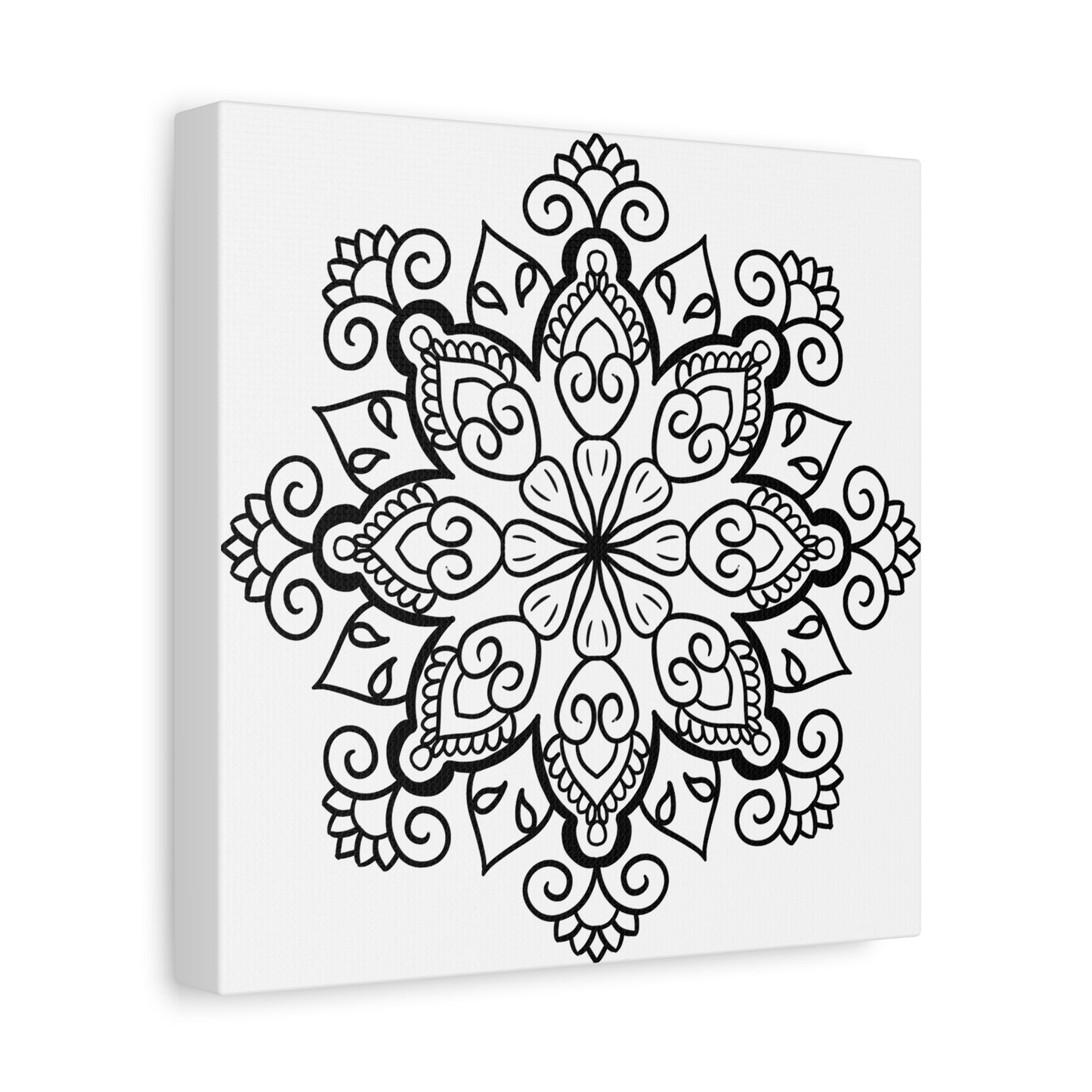 Handmade Mandala Art - Black & White Wall Art on Matte Canvas, Stretched, 125 - Beautiful and intricate handmade mandala design in black and white, perfect for adding sophistication and elegance to any room décor