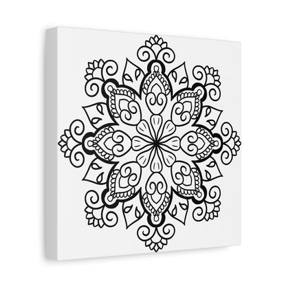 Handmade Mandala Art - Black & White Wall Art on Matte Canvas, Stretched, 125 - Beautiful and intricate handmade mandala design in black and white, perfect for adding sophistication and elegance to any room décor