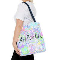 Colorful mandala tote bag with vibrant 'Art for Life' quote, perfect for carrying your essentials in style and adding a pop of creativity to any outfit