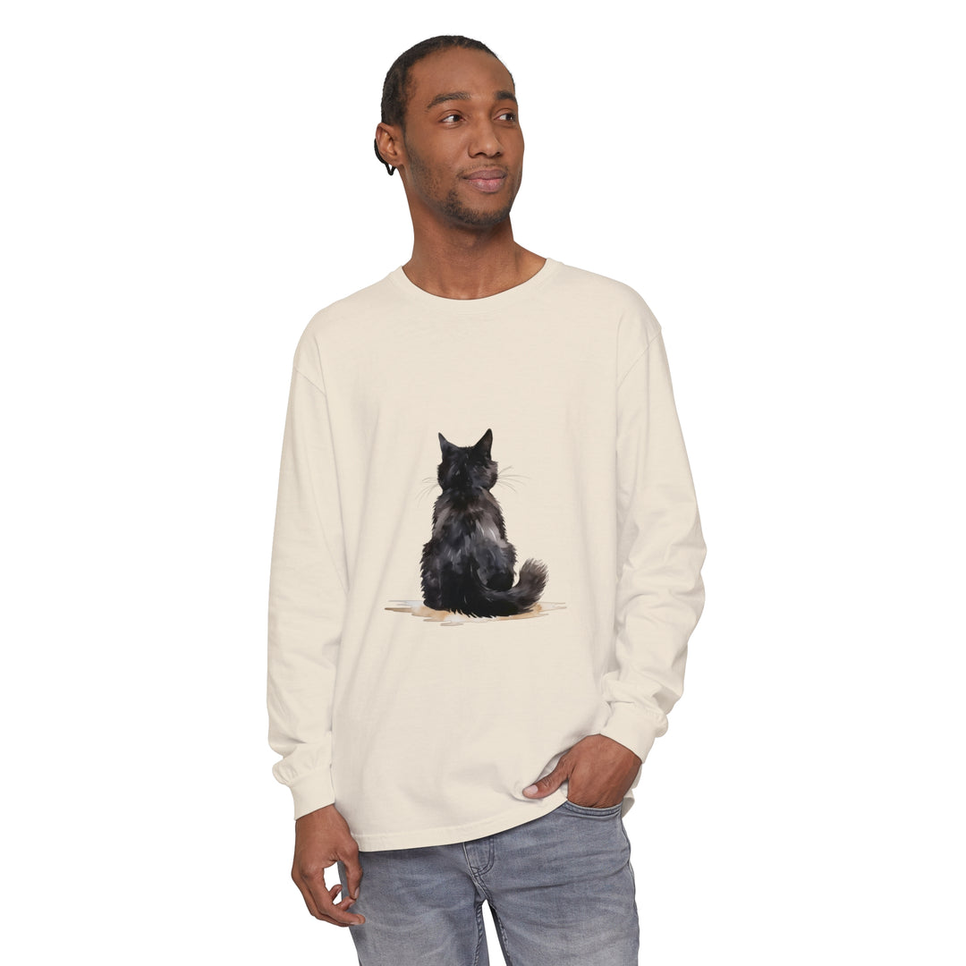 Black Cat Watercolor Unisex Long Sleeve T-Shirt featuring a vibrant feline design