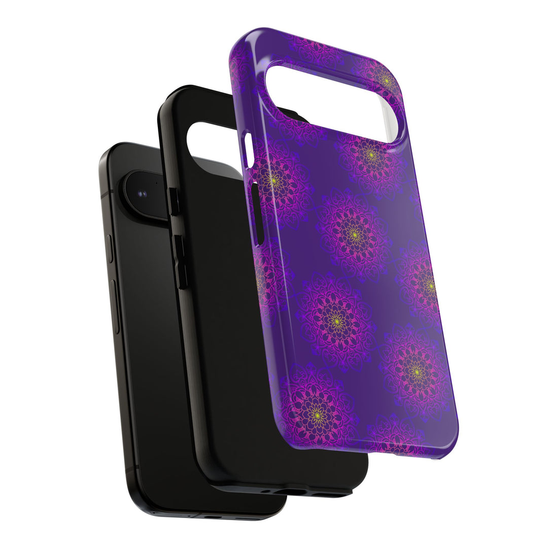 Intricate Purple Floral iPhone Case with Bold Mandala Design