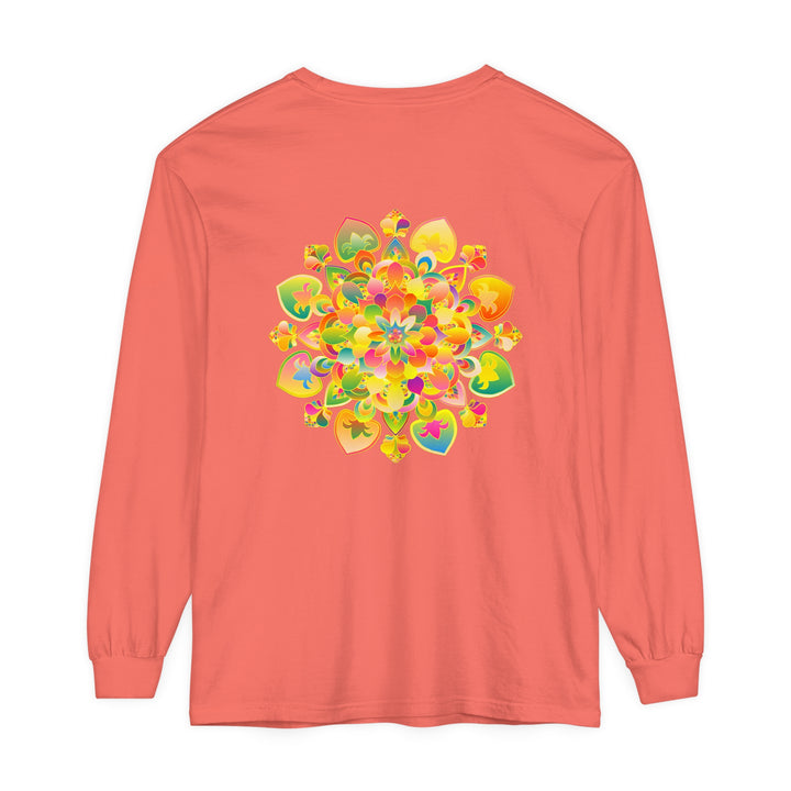 Colorful and intricate mandala design long sleeve t-shirt for a psychedelic look