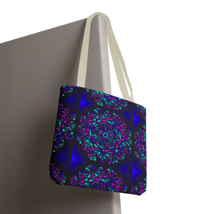 Kaleidoscope Mandala Tote Bag — Vibrant Neon Floral Pattern
