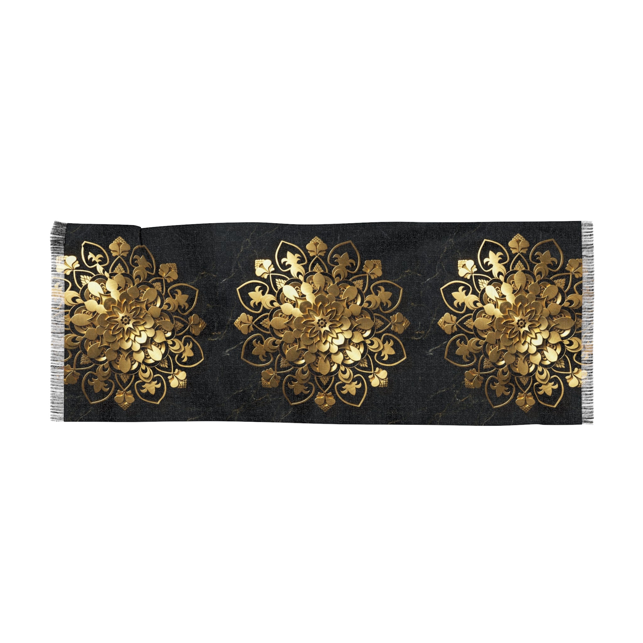 Gold Mandala Black Marble Luxury Scarf